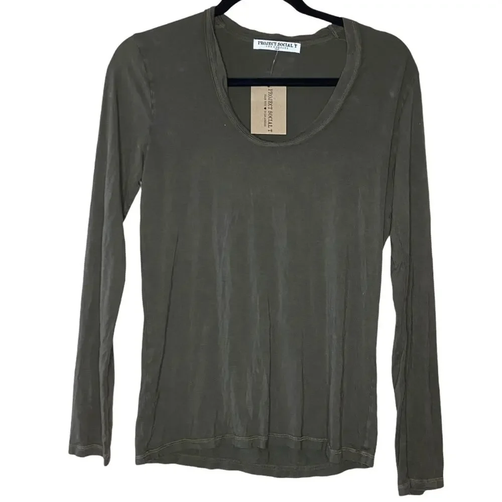 Project Social T Dark Green Meg Washed Long Sleeve Women's Size Small